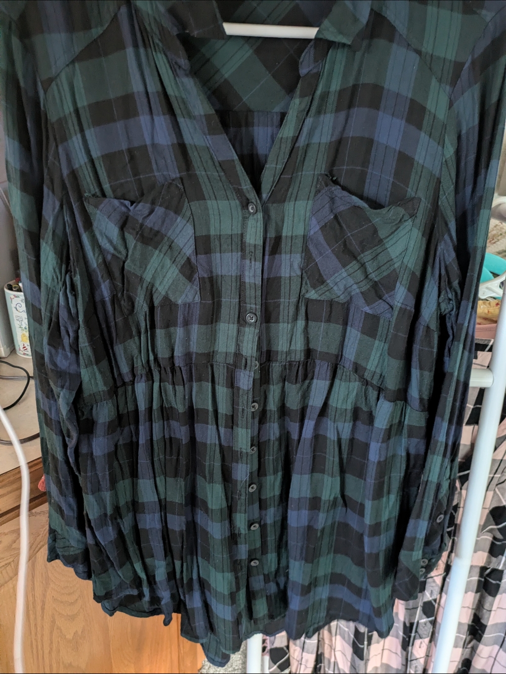 torrid Black Green Plaid Button-Front Babydoll Shirt